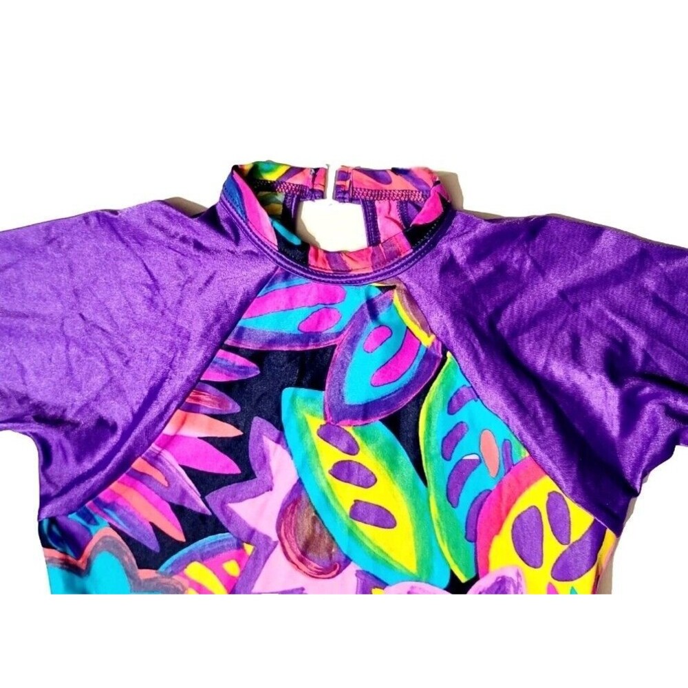 Shannon Miller GK VTG 90s Keyhole Floral Leotard Long Sleeve Purple AXS Adult XS - Picture 8 of 13